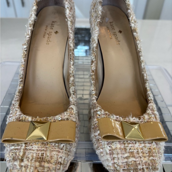 Kate Spade Women's Tweed Bow Pumps - Cream and Gold - Picture 1 of 6